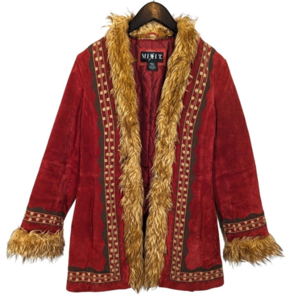 Red Penny Lane real suede vintage coat